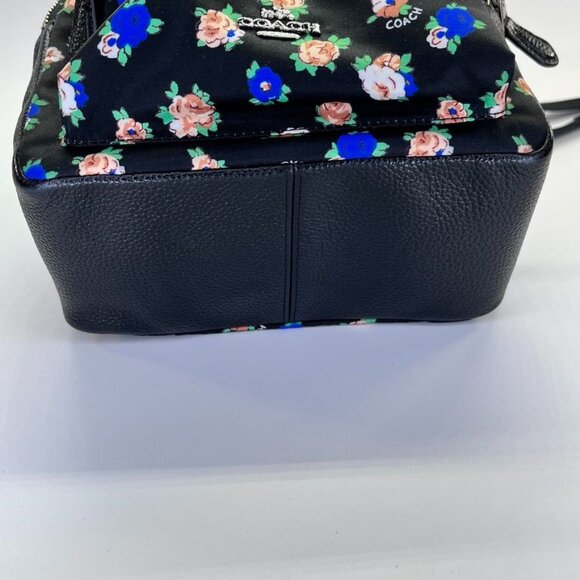 Coach Mini Charlie Tea Rose Floral Print Nylon Backpack 57636 SV/Black Multi